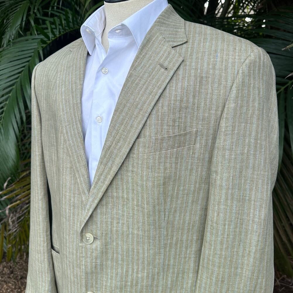 Joseph Abboud Linen 43R 2Button 2 Vent Beige Blue Perfect Lightweight Classic